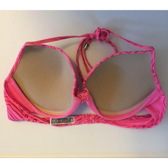 Pink Victoria Secret Swim Halter Top Size L Animal Print Bikini Padded Cups - Picture 8 of 10